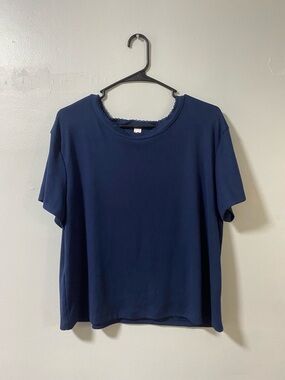 Auden Navy Short Sleeve Tee with Scalloped Neckline